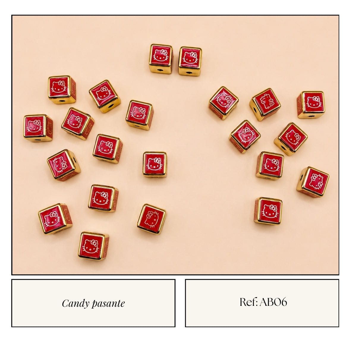 Candy Pasante Cubo Hello Kitty Dorado Rojo