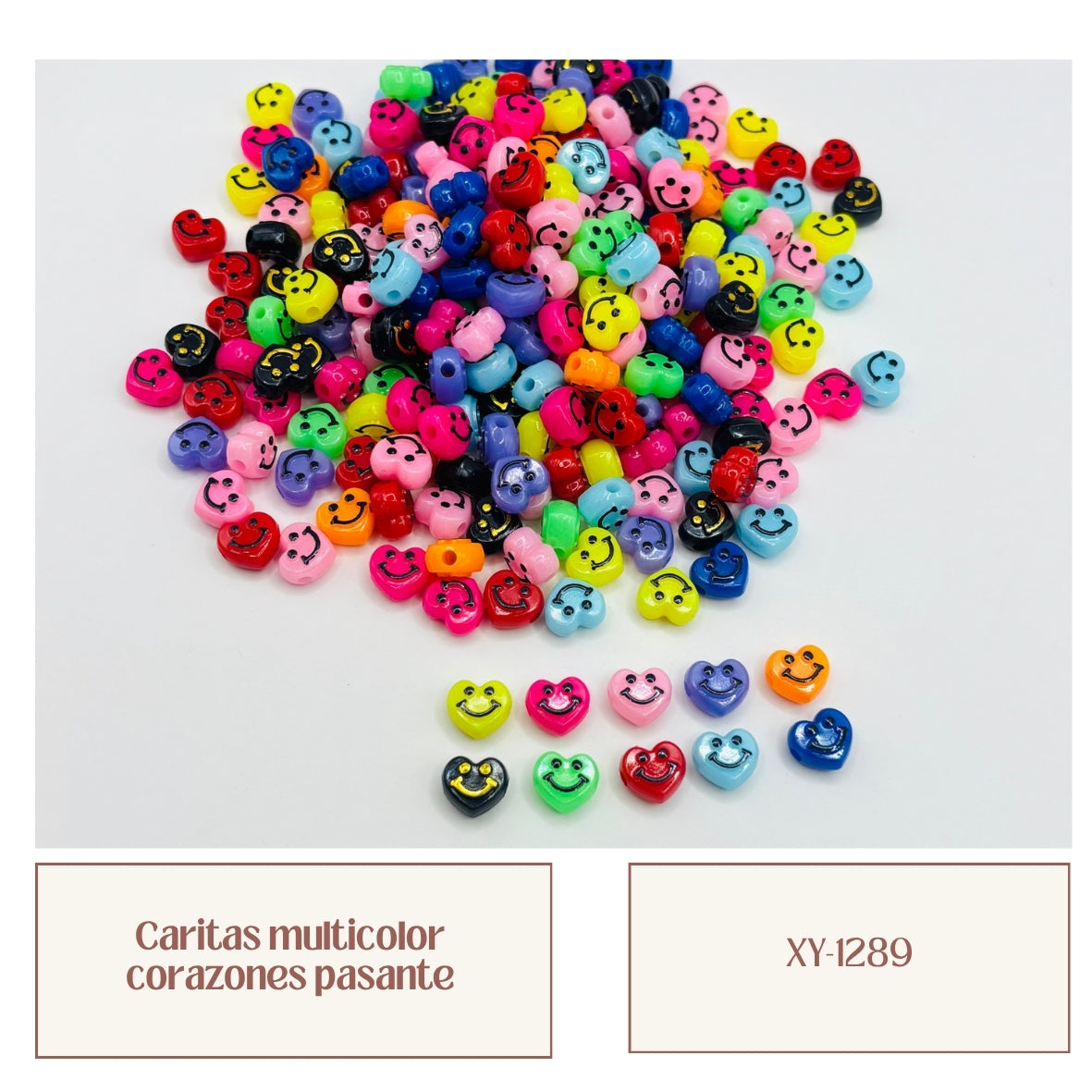 Caritas felices en forma de corazón multicolor pasante