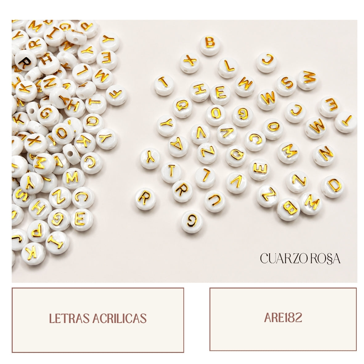 Letras acrílicas blancas con letras doradas